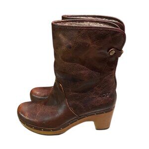 UGG Lynnea II Brown Leather Clog Boot Womens Size 9 1001793 Sheepskin Lined